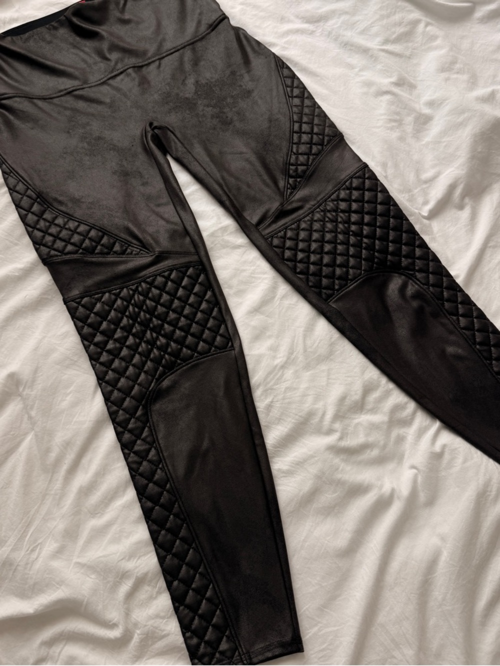 Spanx Black Faux Leather Quilted Leggings
